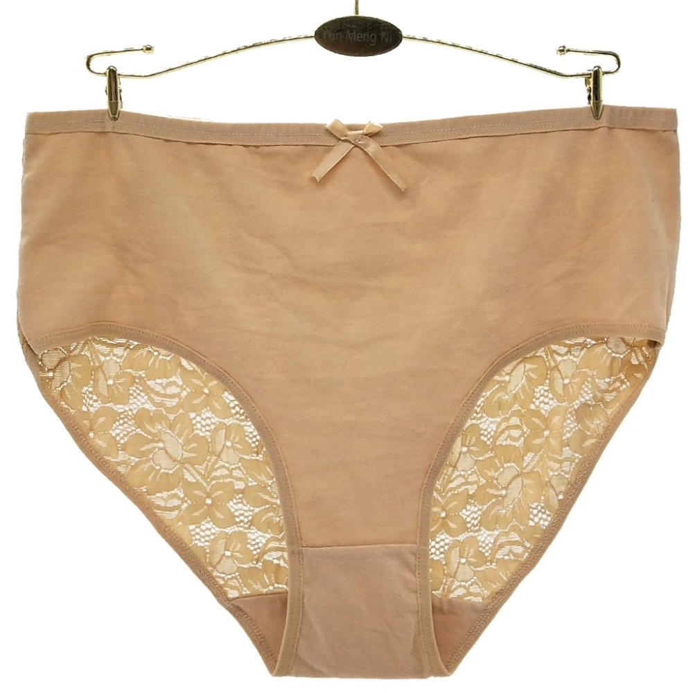 Beige Large size Cotton Panties with Lace Back Panel / Bum Cover Waist to 40"
